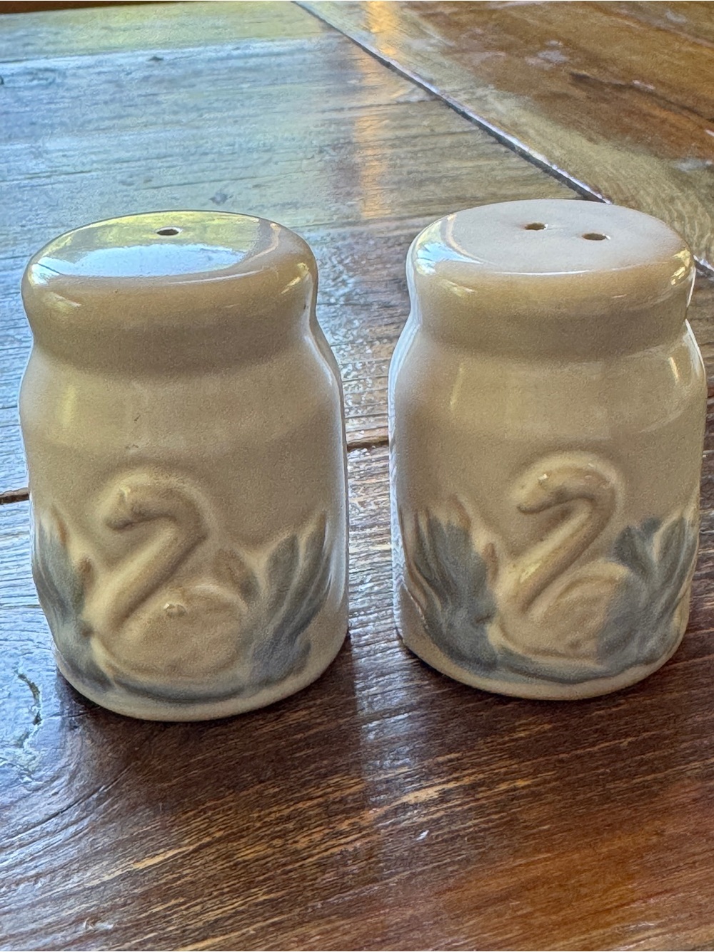 Ceramic Swan Salt and Pepper Shakers - Cream Blue